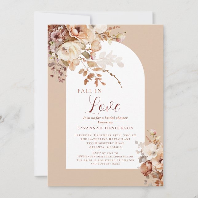 Rustic Fall In Love Floral Bridal Shower Invitation (Front)