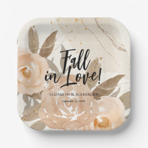 Rustic Fall in Love Peach Flowers Paper Plate