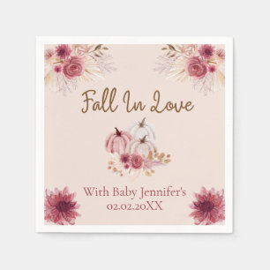 Rustic Fall In Love Pink Pumpkin Baby Shower Napkin