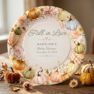 Rustic Fall in Love Pumpkin Autumn Baby Shower Paper Plate