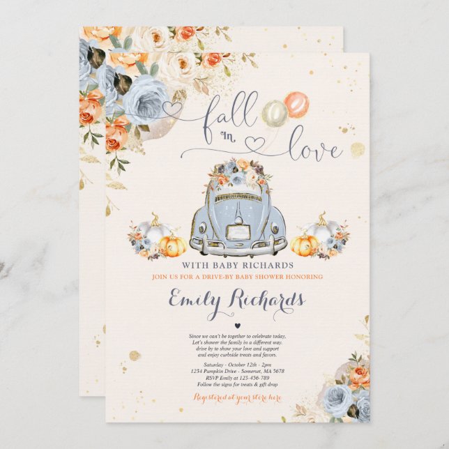 Rustic Fall In Love Pumpkin Drive By Baby Shower Invitation (Front/Back)