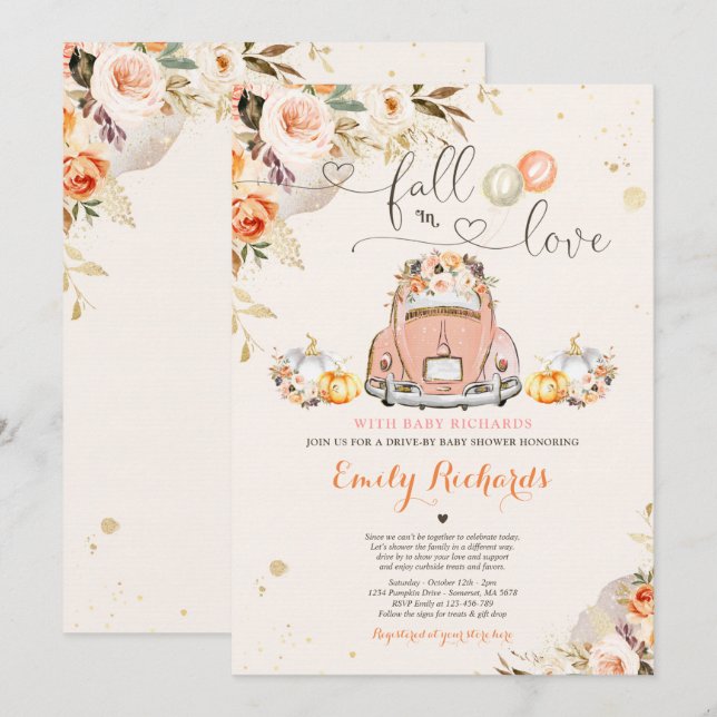 Rustic Fall In Love Pumpkin Drive By Baby Shower Invitation (Front/Back)