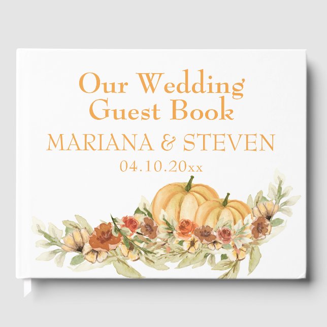 Rustic Fall in Love Pumpkin Wedding Guest Book (Front)