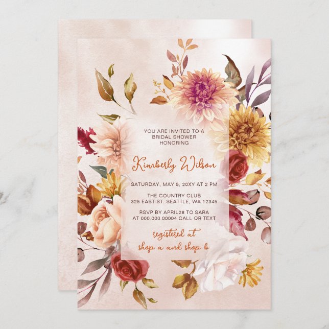 Rustic Fall in Love Pumpkins Fall Bridal Shower Invitation (Front/Back)