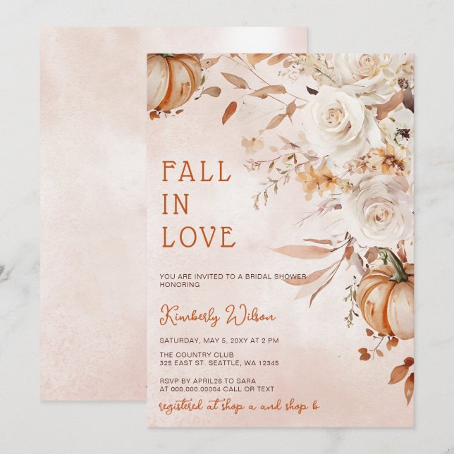 Rustic Fall in Love Pumpkins Fall Bridal Shower Invitation (Front/Back)
