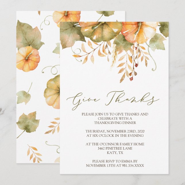 Rustic Fall Invite Thanksgiving Invitation (Front/Back)