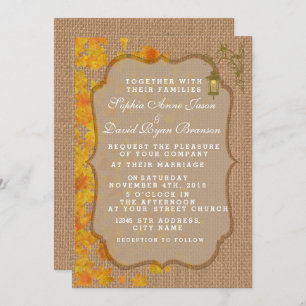 Rustic Fall Lamp Burlap Wedding Invitation