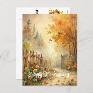 Rustic Fall Landscape Happy Thanksgiving Holiday Postcard