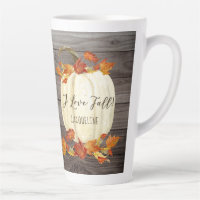 Rustic Fall Leaf Foliage White Pumpkin Name