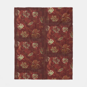 Rustic Fall Leaves and Tartan Burgundy Green Gold Fleece Blanket
