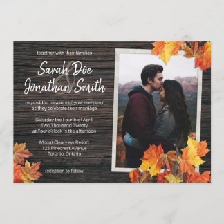 Rustic Fall Leaves and Wood Invitation