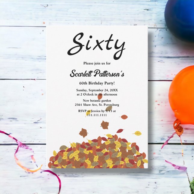 Rustic Fall Leaves Autumn Floral 60th Birthday Invitation (Creator Uploaded)