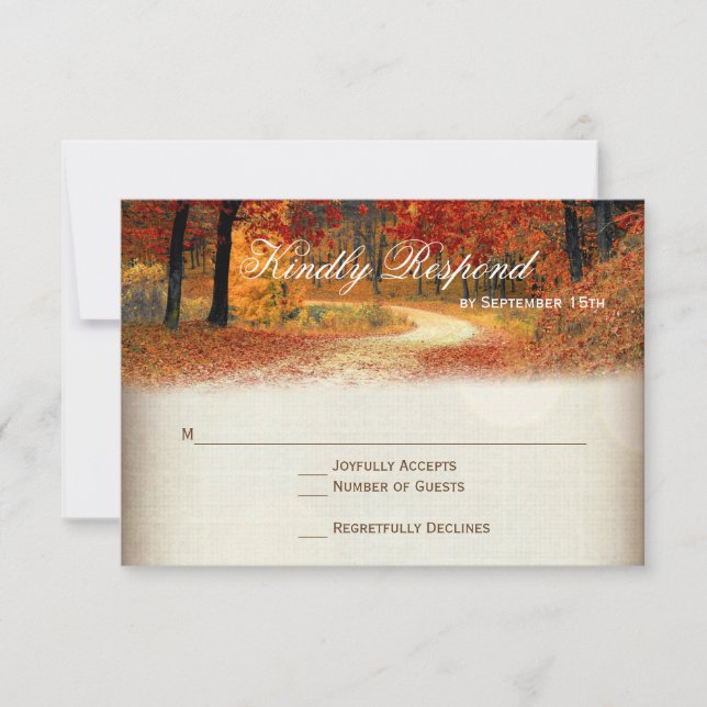 Rustic Fall Leaves Autumn Wedding RSVP Cards (Front)