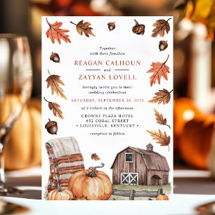 Rustic Fall Leaves Barn Wedding Invitation