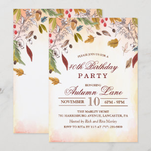 Rustic Fall Leaves Birthday Party Invitation