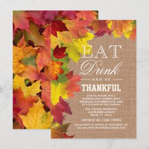 Rustic Fall Leaves Burlap Thanksgiving Invitation