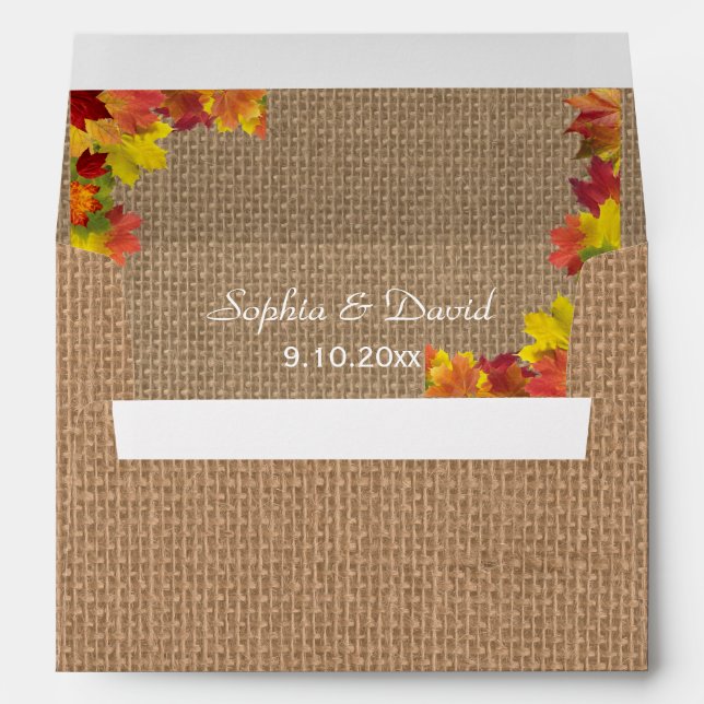 Rustic Fall Leaves Burlap Wedding Custom Envelope (Back (Bottom))