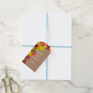 Rustic Fall Leaves Burlap Wedding Gift Tags