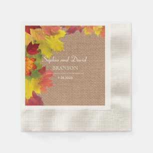 Rustic Fall Leaves Burlap Wedding Napkin