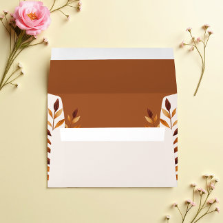Rustic Fall Leaves Burnt Sienna Beige Wedding Envelope