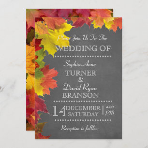 Rustic Fall Leaves Chalkboard Wedding Invitation