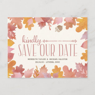 Rustic Fall Leaves Colourful Save the Date Announcement Postcard