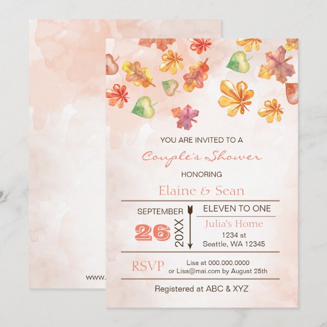 Rustic Fall Leaves Fall Bridal  Shower Invites (Front/Back)