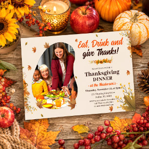 Rustic Fall Leaves Family Photo Thanksgiving Invitation