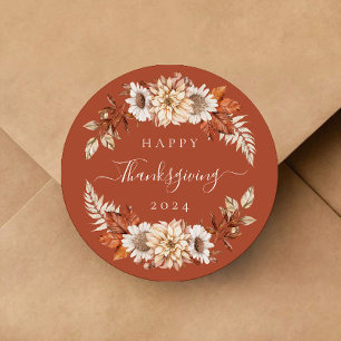 Rustic Fall Leaves Happy Thanksgiving Classic Round Sticker