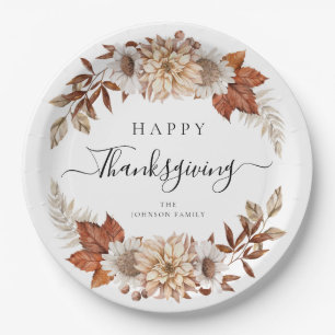 Rustic Fall Leaves Happy Thanksgiving Paper Plate