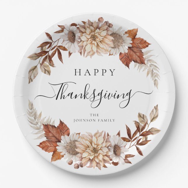 Rustic Fall Leaves Happy Thanksgiving Paper Plate (Front)