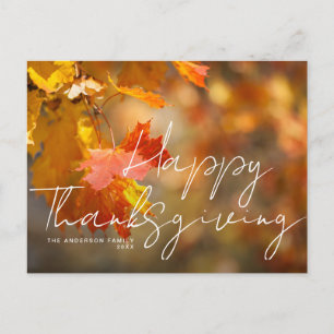 rustic fall leaves happy thanksgiving postcard