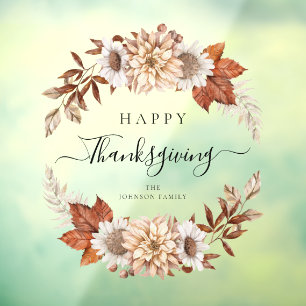 Rustic Fall Leaves Happy Thanksgiving  Window Cling