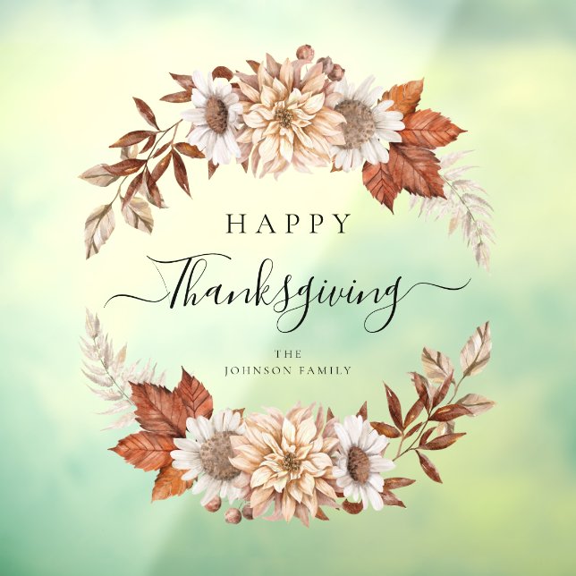 Rustic Fall Leaves Happy Thanksgiving  Window Cling (Sheet 3)