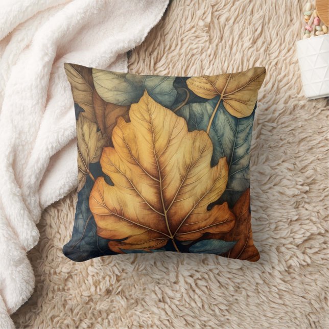 Rustic Fall Leaves Illustration Cushion (Blanket)