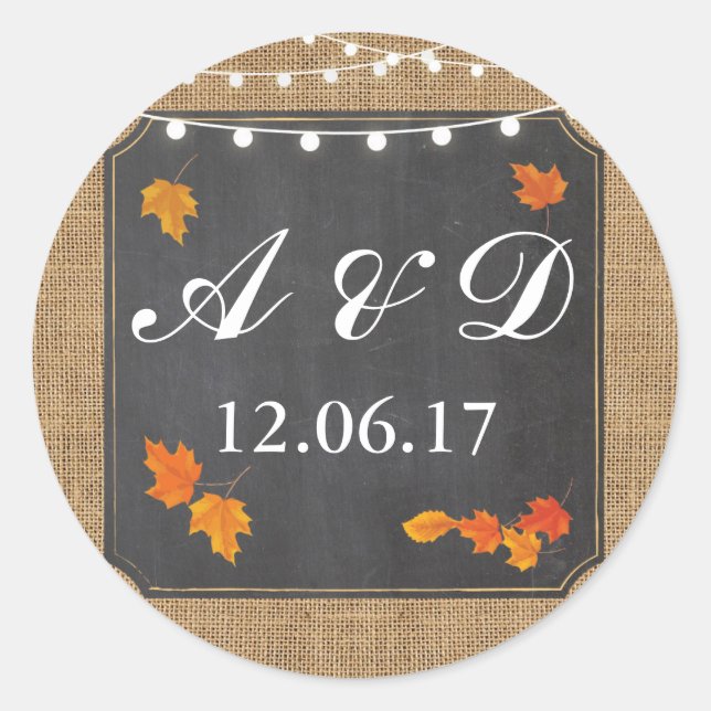 Rustic Fall Leaves Lights Stickers Label Elegant (Front)