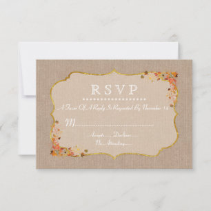 Rustic Fall Leaves Linen Canvas RSVP Card
