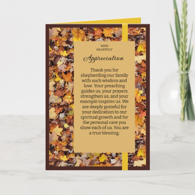 Rustic Fall Leaves Pastor Appreciation Card (Front)