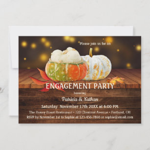 Rustic Fall Leaves Pumpkin Engagement Invitation