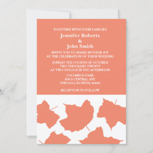 Rustic Fall Leaves Salmon Orange Country Wedding Invitation