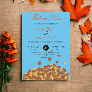 Rustic Fall Leaves Sky Blue Autumn Floral Wedding Invitation