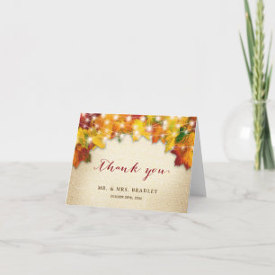 Rustic Fall Leaves String Lights Burlap Thank You