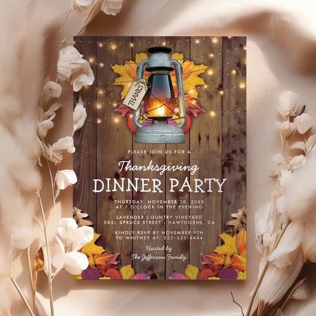 Rustic Fall Leaves String Lights Thanksgiving Invitation (Creator Uploaded)
