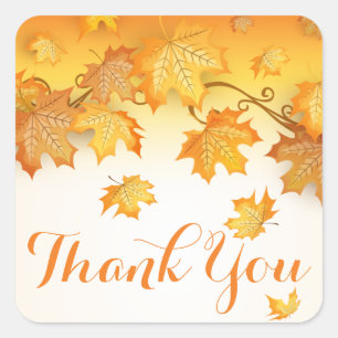 Rustic Fall Leaves Thank You Orange Autumn Wedding Square Sticker
