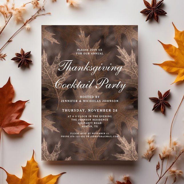 Rustic Fall Leaves Thanksgiving Cocktail Party Invitation (Rustic Fall Leaves Thanksgiving Cocktail Party Invitation)