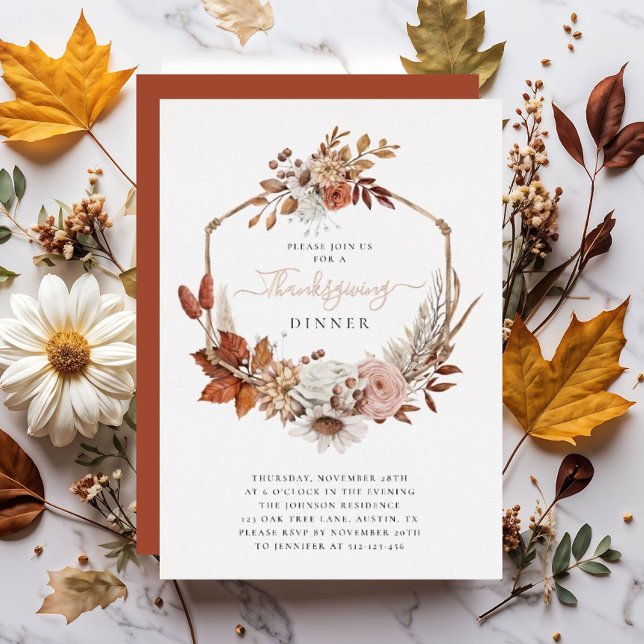 Rustic Fall Leaves Thanksgiving Dinner  (Rustic Fall Leaves Thanksgiving Dinner Foil Invitation)
