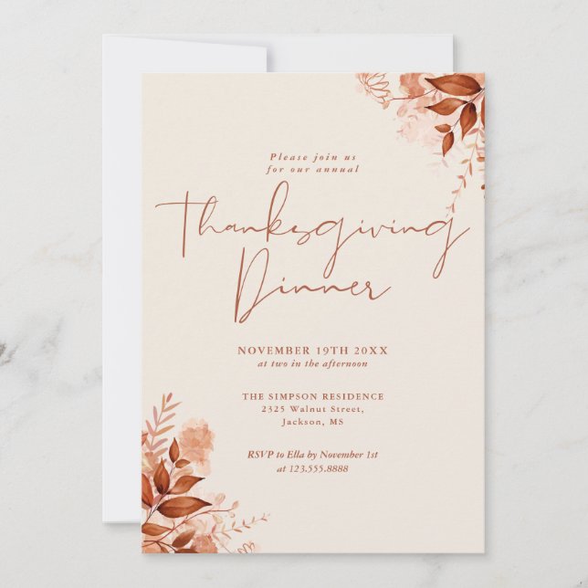 Rustic Fall Leaves Thanksgiving Dinner Holiday Card (Front)