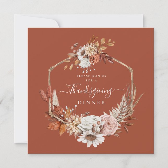 Rustic Fall Leaves Thanksgiving Dinner  Invitation (Front)