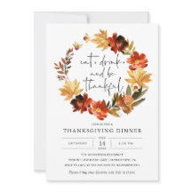 Rustic Fall Leaves Thanksgiving Dinner Invitation