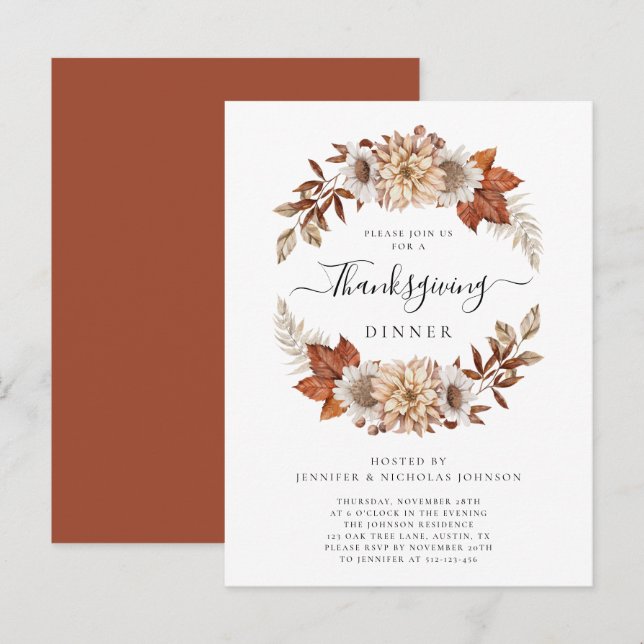Rustic Fall Leaves Thanksgiving Dinner Invitation Postcard (Front/Back)